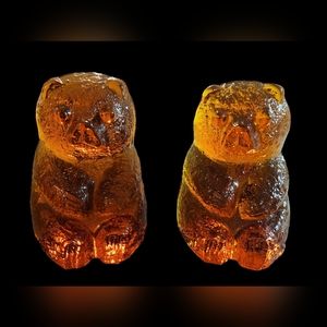 Blenko Glass Amber Brown Seated Bear Bookend Paperweight USA Made